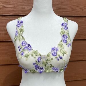 Leonie Green Purple Floral Mesh Lace Underwire Bra - Size 34B